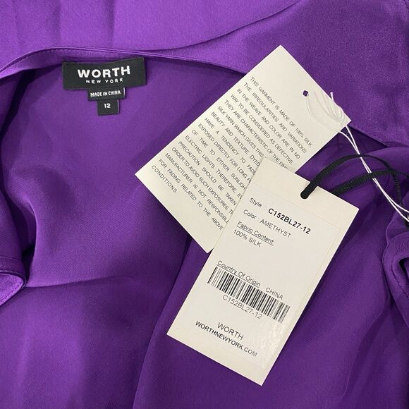 WORTH NY 12 NWT Purple Silk Long Babydoll Camisole Top Coquette Girl Deadstock - Picture 11 of 16